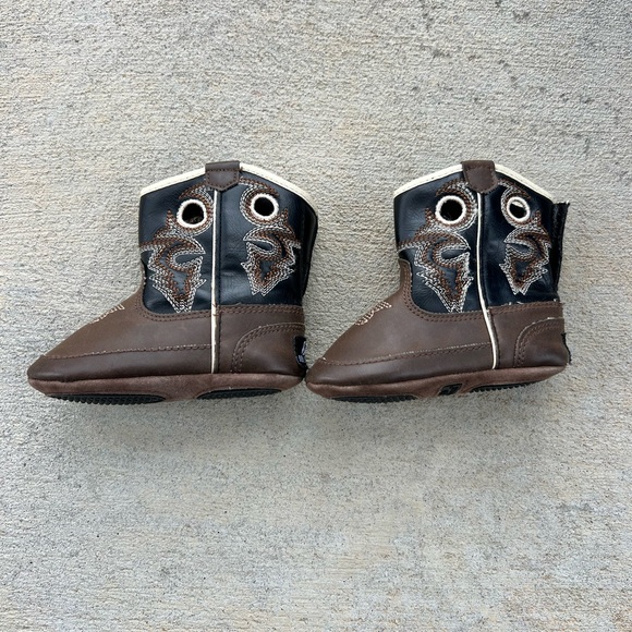 Double Barrel Infant Brown and Black Western Cowboy Trace Baby Buckers Boots - Picture 2 of 14